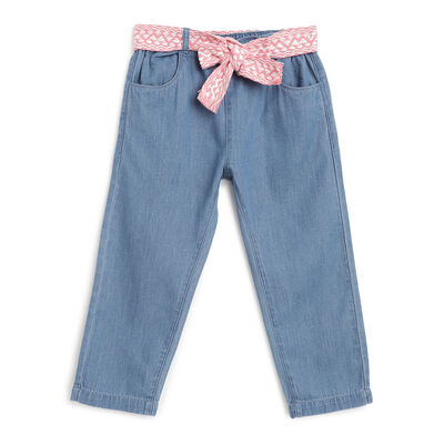 Girls Medium Blue Solid Jeans